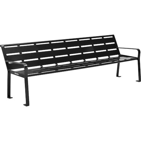 Global Industrial 8ft Outdoor Horizontal Steel Slat Park Bench w/ Back, Black 436976BK